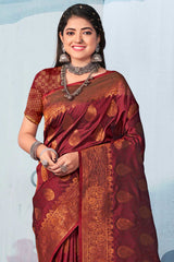 Maroon Banarasi Silk Woven Saree