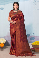 Maroon Banarasi Silk Woven Saree