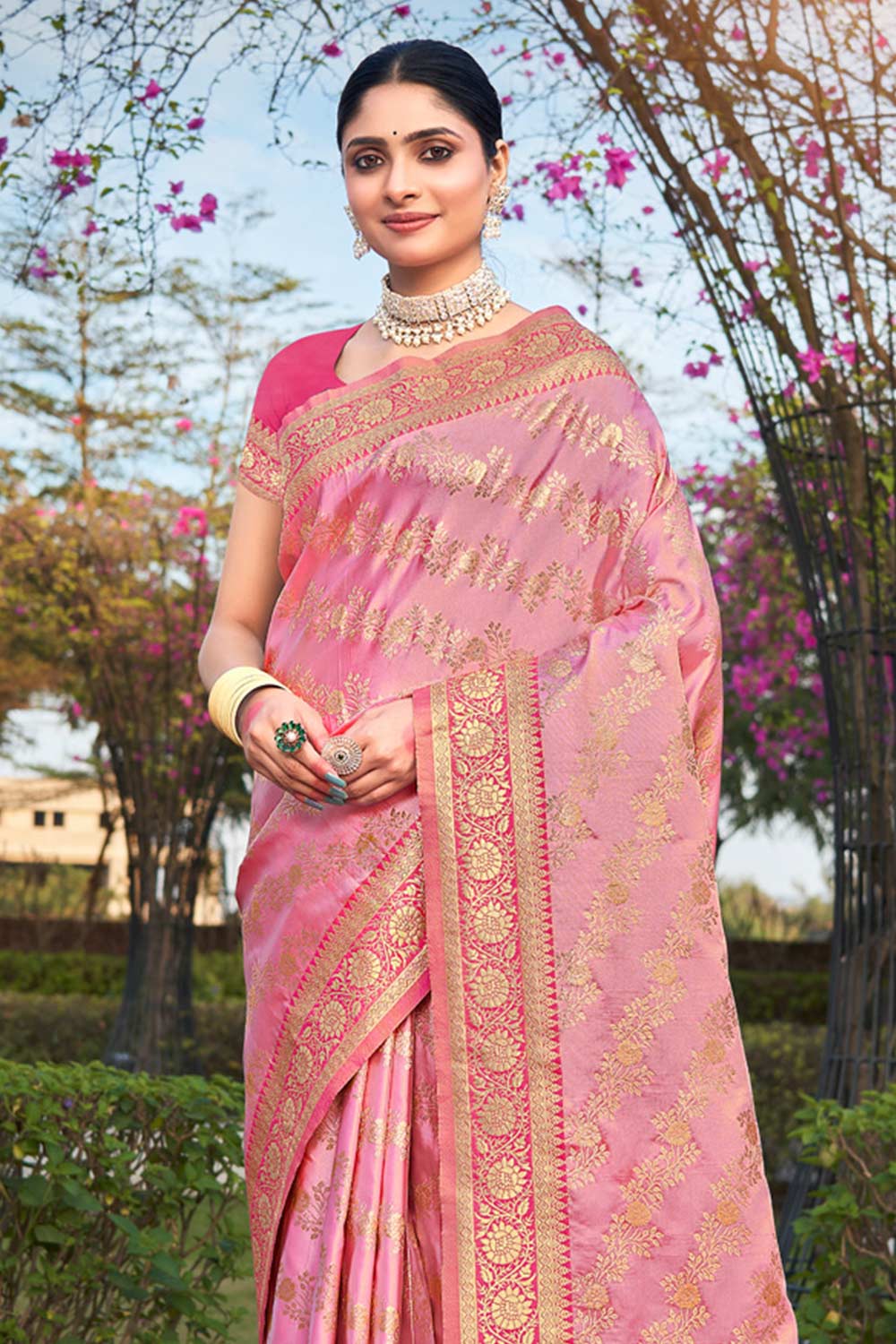 Pink Stain Silk Woven Saree