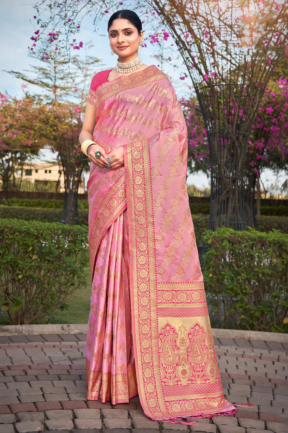 Pink Stain Silk Woven Saree