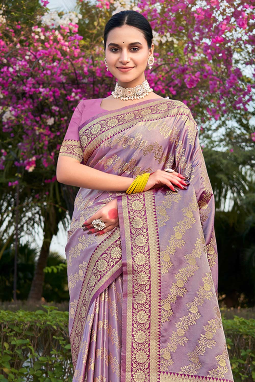 Lavender Stain Silk Woven Saree