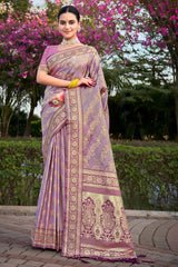 Lavender Stain Silk Woven Saree