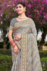 Grey Stain Silk Woven Saree