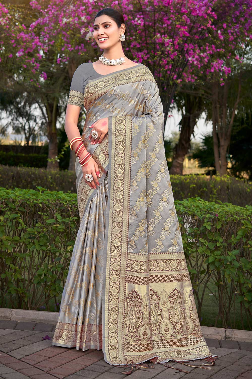 Grey Stain Silk Woven Saree