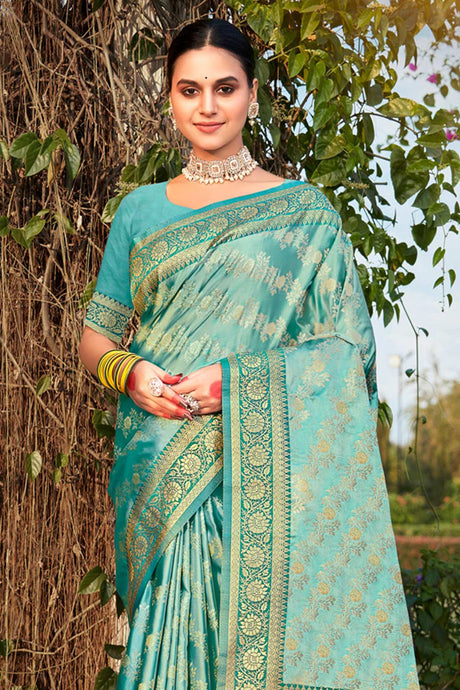 Blue Stain Silk Woven Saree