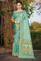 Blue Stain Silk Woven Saree