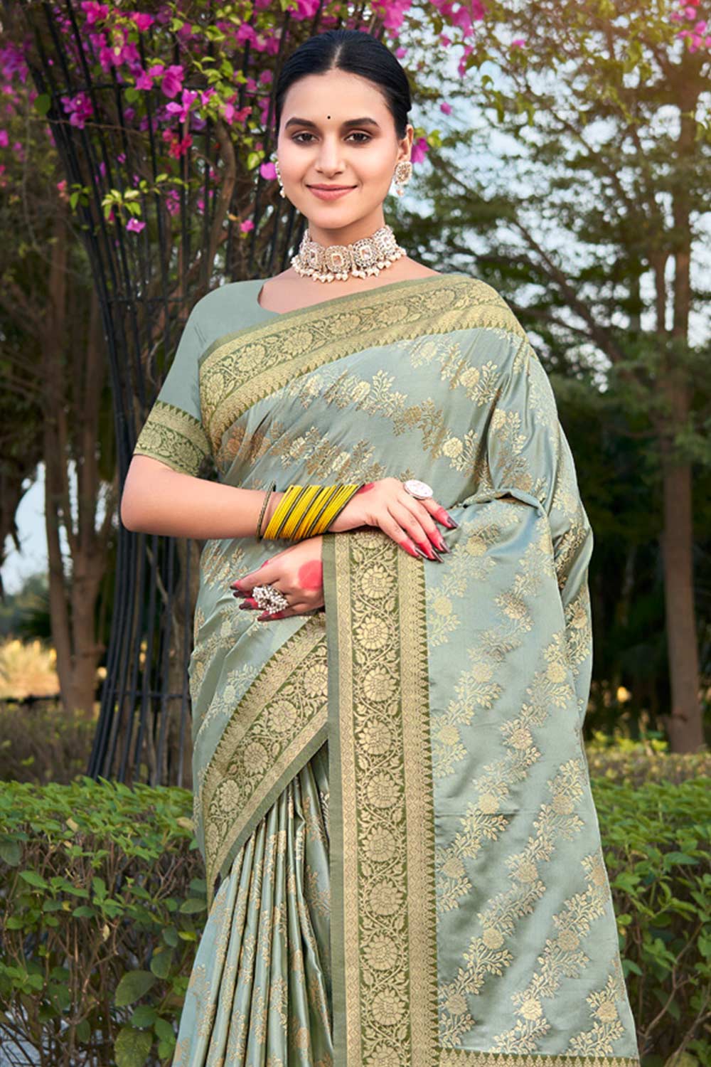 Grey Stain Silk Woven Saree