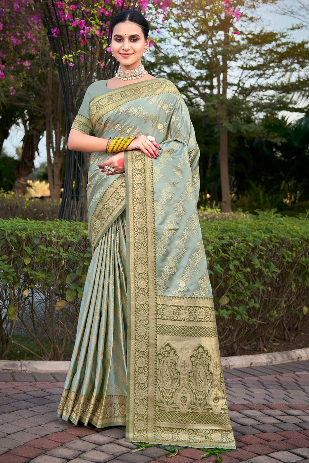 Grey Stain Silk Woven Saree