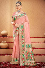 Pink Cotton Woven Saree