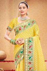 Yellow Cotton Woven Saree