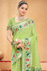 Green Cotton Woven Saree