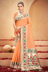 Orange Cotton Woven Saree