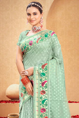 Green Cotton Woven Saree