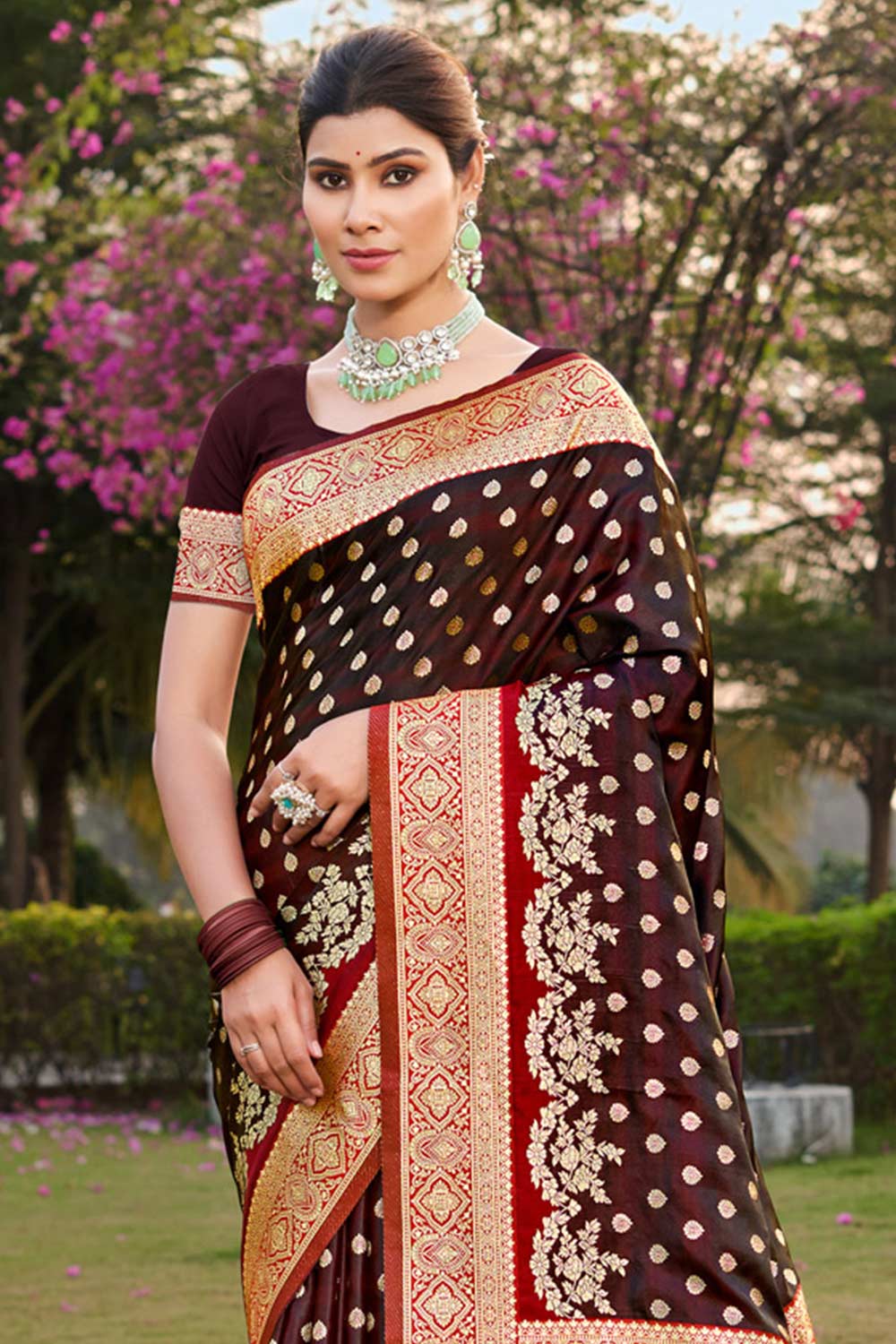 Brown Stain Silk Woven Saree