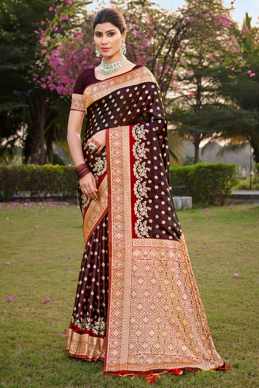 Brown Stain Silk Woven Saree