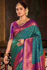 Teal Banarasi Silk Woven Saree