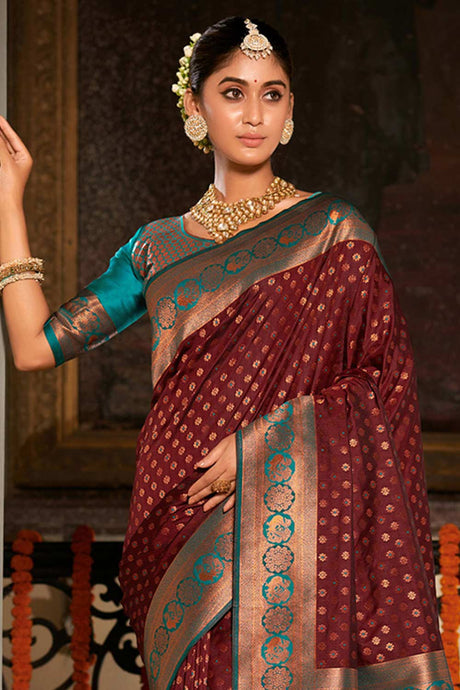 Brown Banarasi Silk Woven Saree