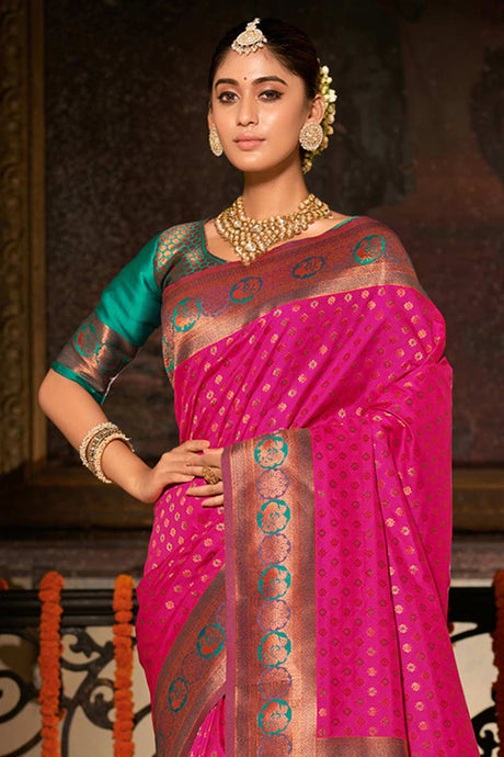 Pink Banarasi Silk Woven Saree