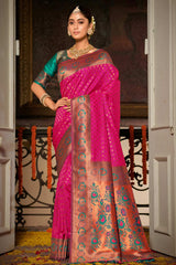 Pink Banarasi Silk Woven Saree