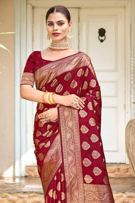 Maroon Silk Woven Saree