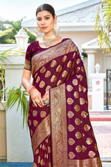 Magenta Silk Woven Saree