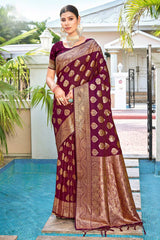 Magenta Silk Woven Saree