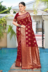 Maroon Silk Woven Saree