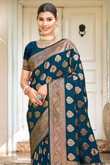 Teal Silk Woven Saree