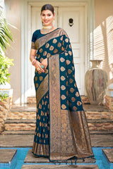 Teal Silk Woven Saree