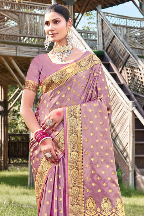 Lavender Stain Silk Woven Saree