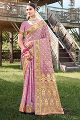 Lavender Stain Silk Woven Saree