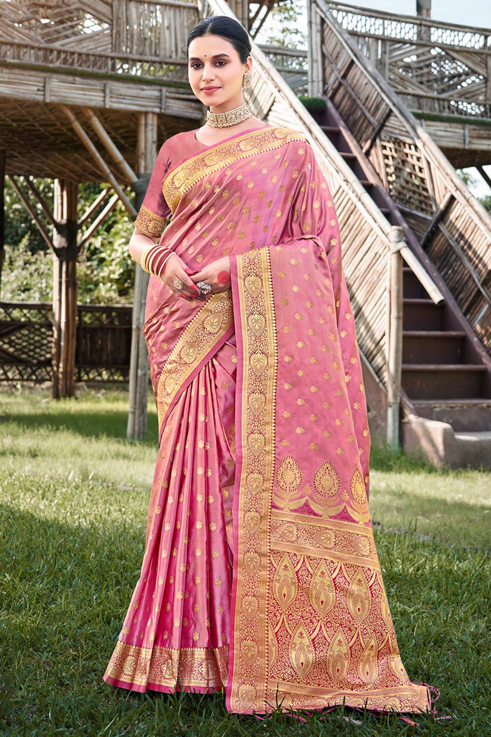 Pink Stain Silk Woven Saree