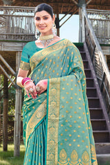 Teal Stain Silk Woven Saree