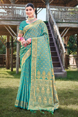 Teal Stain Silk Woven Saree