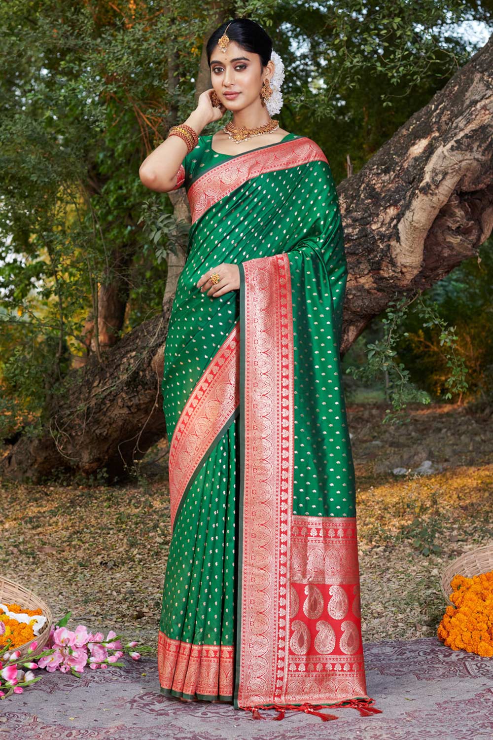 Green Banarasi Silk Woven Saree