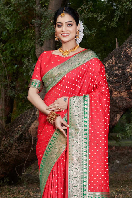 Red Banarasi Silk Woven Saree