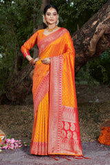 Orange Banarasi Silk Woven Saree