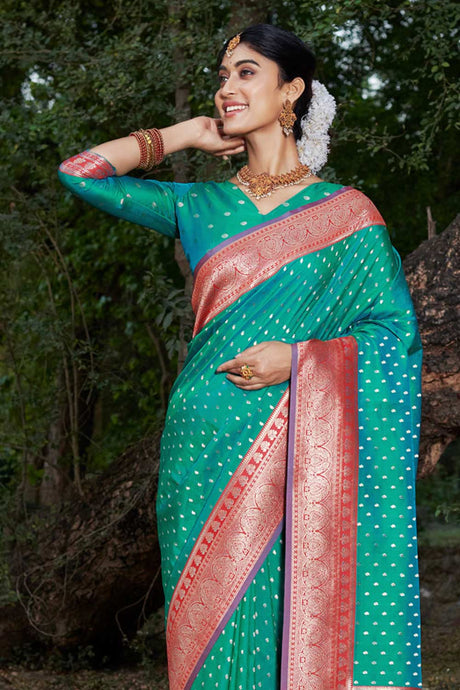 Teal Banarasi Silk Woven Saree