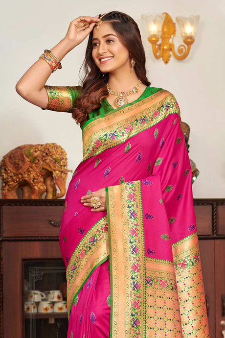 Pink Banarasi Silk Woven Saree