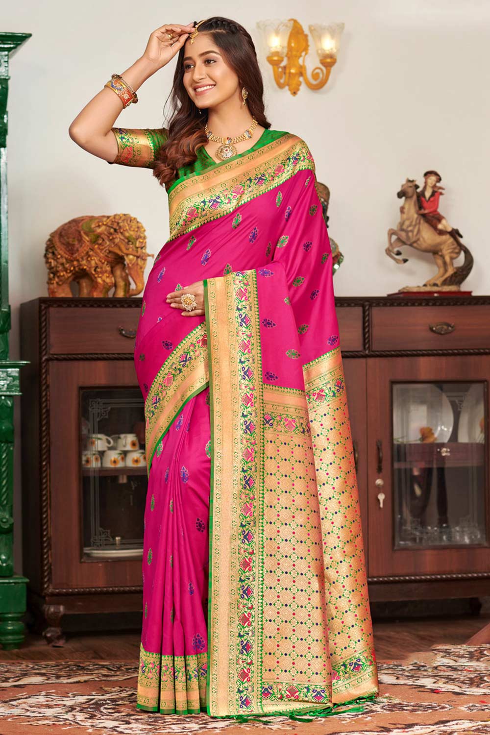 Pink Banarasi Silk Woven Saree