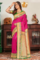 Pink Banarasi Silk Woven Saree