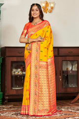 Yellow Banarasi Silk Woven Saree