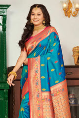 Teal Banarasi Silk Woven Saree