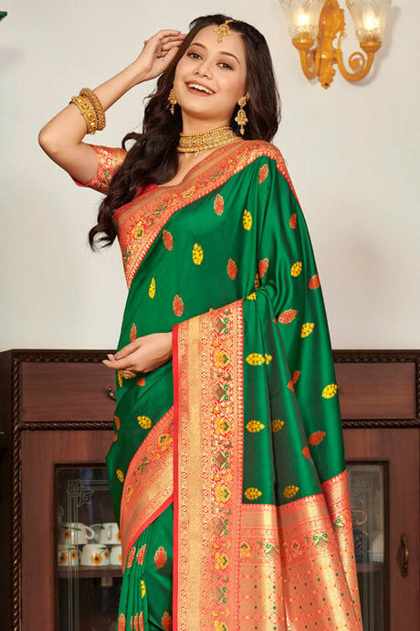 Green Banarasi Silk Woven Saree