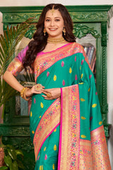 Teal Banarasi Silk Woven Saree