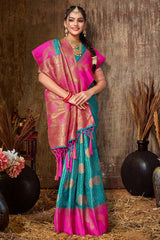 Teal Silk Woven Saree