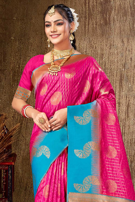 Pink Silk Woven Saree