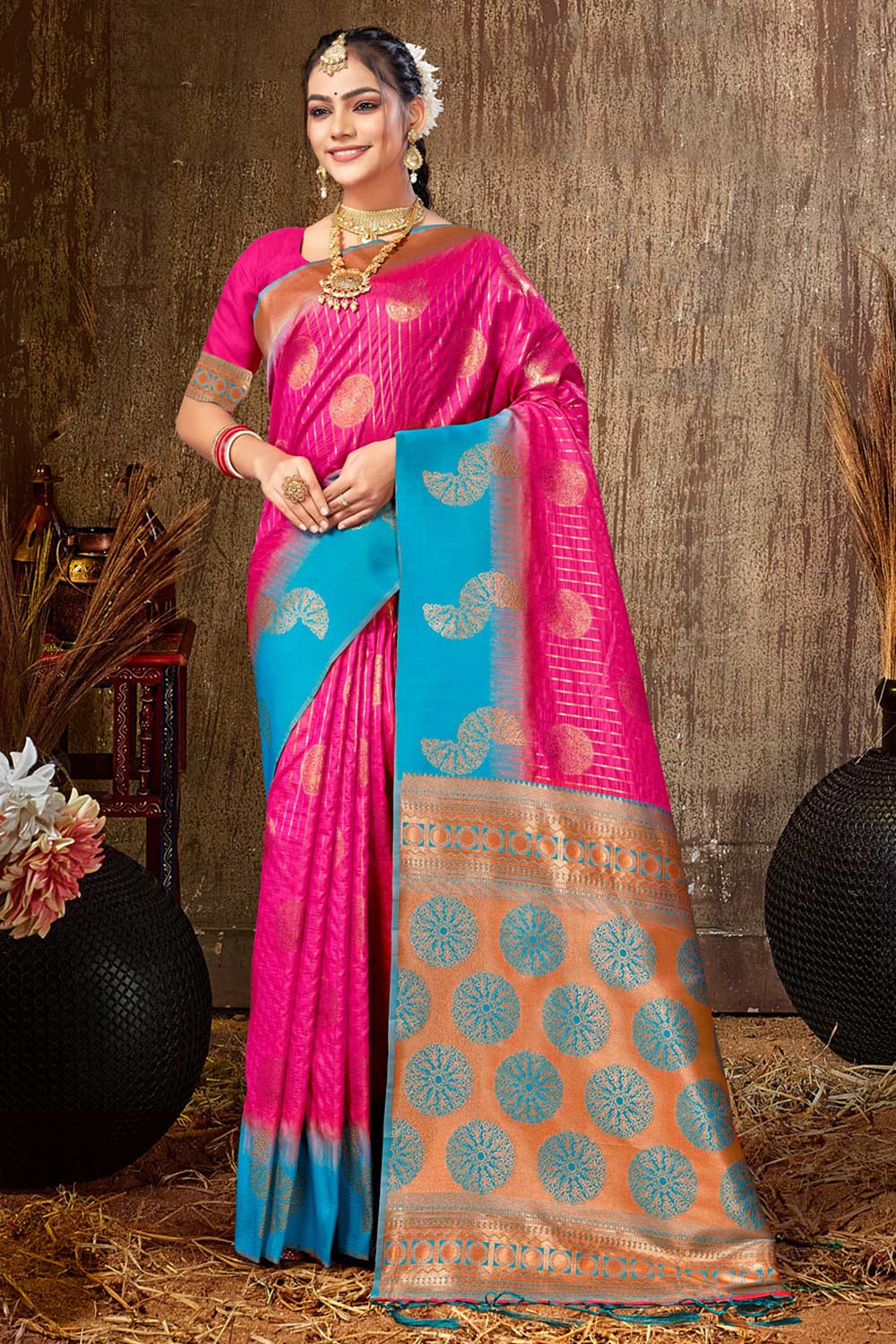 Pink Silk Woven Saree