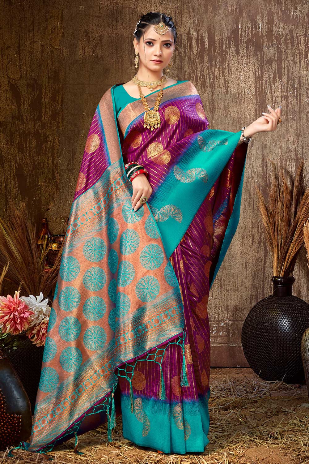 Purple Silk Woven Saree