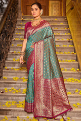 Teal Banarasi Silk Woven Saree